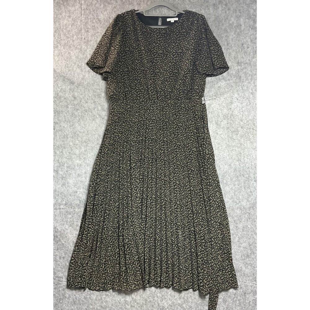 Baltic Born Dress Womens 1XL 18 Black Fit & Flare Maxi Pleated Floral Chiffon